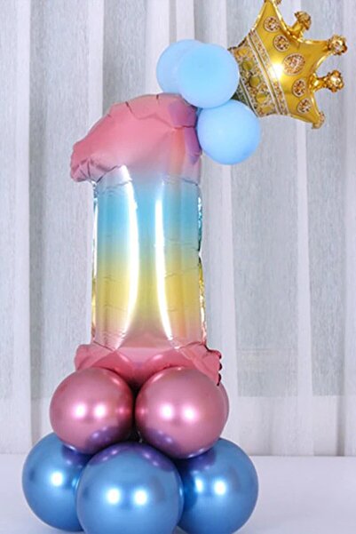 BEST PARTİ DOĞUM GÜNÜ PARTİ SÜSLERİ Rainbow Colors Number Balloon Set of 1 Nu...