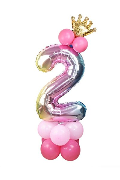 BEST PARTİ DOĞUM GÜNÜ PARTİ SÜSLERİ بالون أرقام بألوان قوس قزح لعمر سنتين، با...