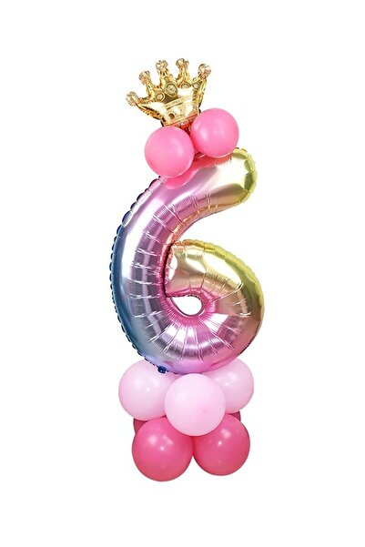 BEST PARTİ DOĞUM GÜNÜ PARTİ SÜSLERİ 6 Yaş Gökkuşağı Renkleri Rakam Balon Altı...