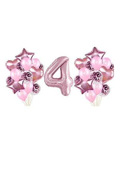 BEST PARTİ DOĞUM GÜNÜ PARTİ SÜSLERİ Pink Color 4 Year Old Balloon Set
