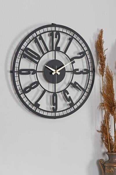 Muyika Design Duvar Saati 50cm Sessiz Mekanizma Siyah Metal Kasa Modern Tasar...