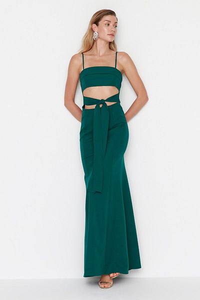 Trendyol Collection Μακρύ πράσινο βραδινό φόρεμα A-Cut - Αναλυτικά, TPRSS22AE00034