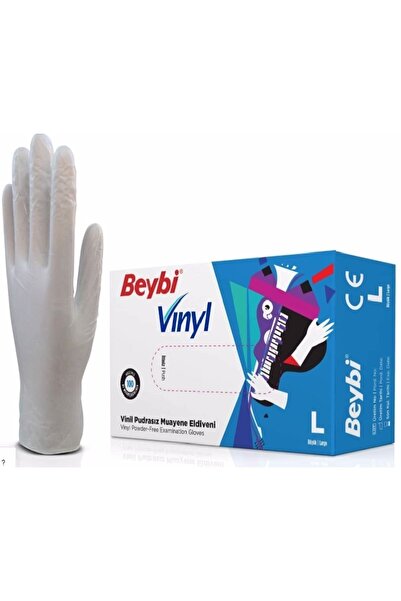 Beybi Vınıl Eldıven Pudrasız Large 100 Adet Dayanıklı Vinil Eldiven L Beden