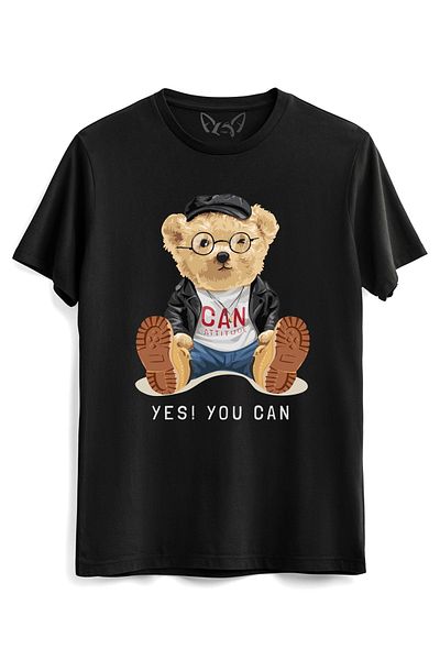Alfa Tshirt Yes U Can Tedy Bear Black T-shirt