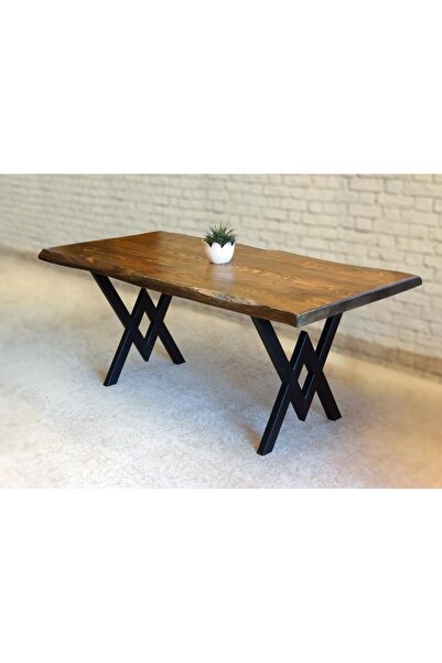 Mobenta Doğal Ağaç Masif Kütük Masa 60cm X 120cm ( Metal Ayak )