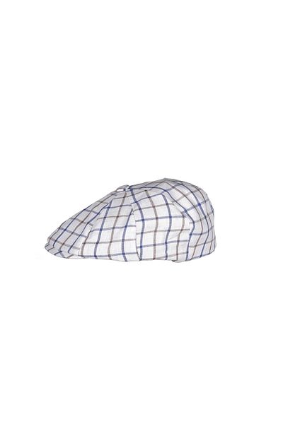 Fonem Men's 8 Cut Summer 100% Cotton Cap Fo 7058 Plaid Ecru