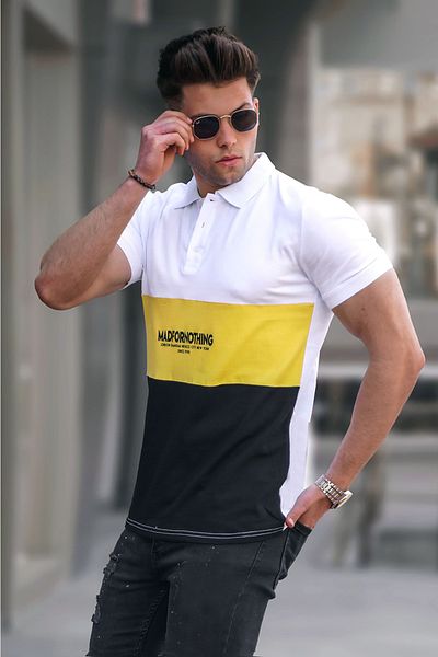 Madmext Ανδρικό μπλουζάκι Polo Neck 4557 - Λευκό με Colorblock