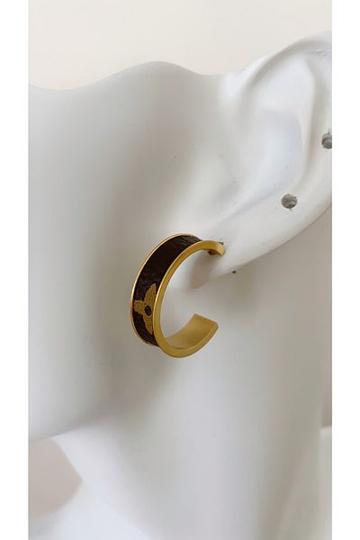 Âlâ Atelier Stainless Fadeproof Steel Leather Brand Hoop Earrings