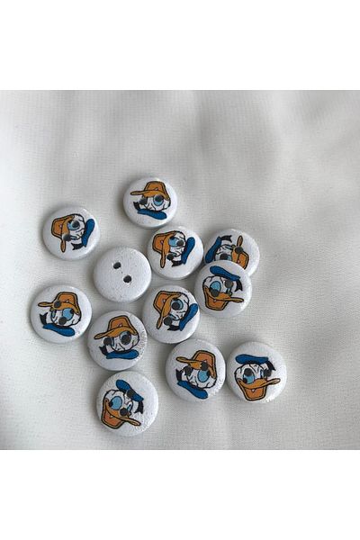 Bukle İplik Donald Duck Printed 23 Size White Tree Button - 1.46 Cm, 50 Pcs