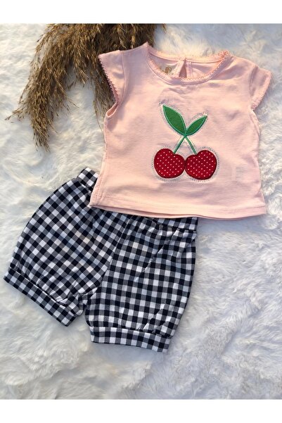 Portakal Bebek Kiraz Baskılı Şortlu Takım