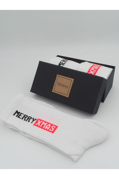 mottomia Σετ δύο πρωτοχρονιάτικων ειδικών Merryxmas Written Thick Textured Unisex Γυναικείες/Ανδρικές Αθλητικές Κάλτσες Μοντέλο 89