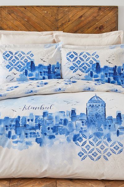 Karaca Home Set cuvertură dublă dublă 100% bumbac Albastru Galata