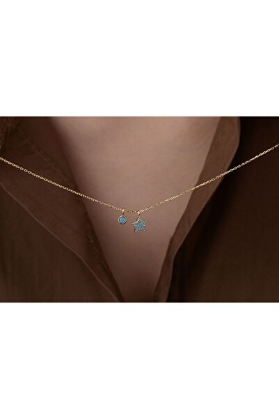 Onseva Kuyumculuk Turkuaz Mini Yıldız Kolye Charm Kolye