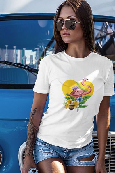 SUNFREE Flamingo Εκτυπωμένο Regular Unisex Λευκό T-shirt
