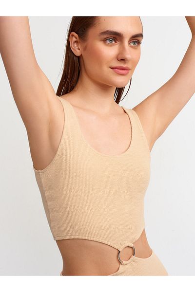 Dilvin 90338 Ringdetailliertes Kleid – Beige