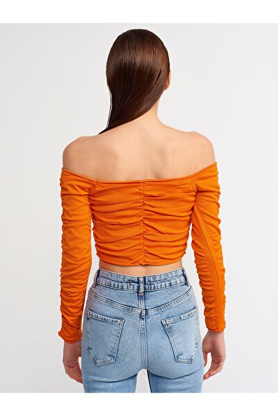 Dilvin 10201 Off the Shoulder Drawstring Sweatshirt-orange