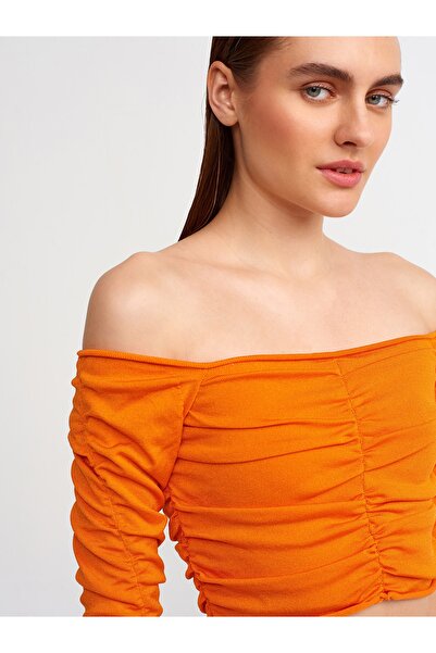 Dilvin 10201 Off the Shoulder Drawstring Sweatshirt-orange