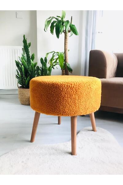 WEBPANYA Gürgen Ahşap Ayak Xlarge Oturma Alanı Dekoratif Tedy Turuncu Kumaş P...