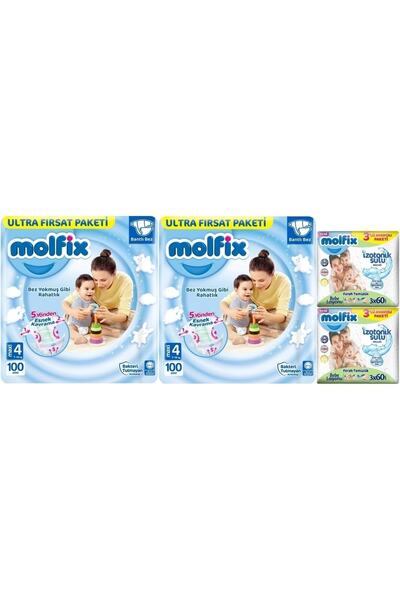 Molfix Bebek Bezi Beden:4 (7-14kg) Maxi 200 Adet Ekonomik Ultra Fırsat Pk+6 Adet Islak Mendil
