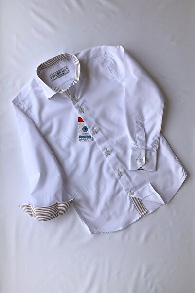 Louis Kids White Brown Striped School Children's Shirt