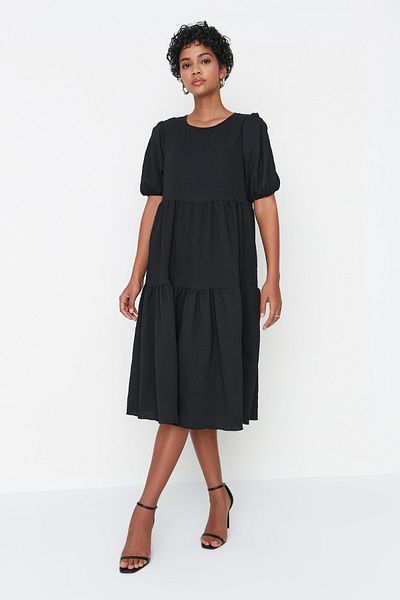 Trendyol Collection Black Wide Cut Flounce Midi Woven Dress TWOSS22EL1259