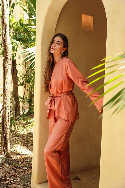 ELAF BEACHWEAR Dark Salmon Pareo Trousers & Top Set