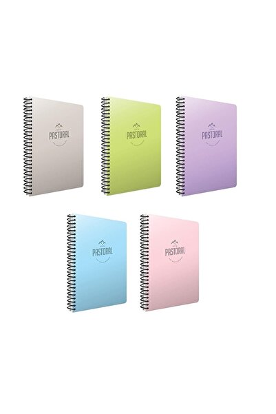 Gıpta Caiet cu spirală Pastoral A4, 72 coli, copertă din plastic, fără linii, 5 bucăți