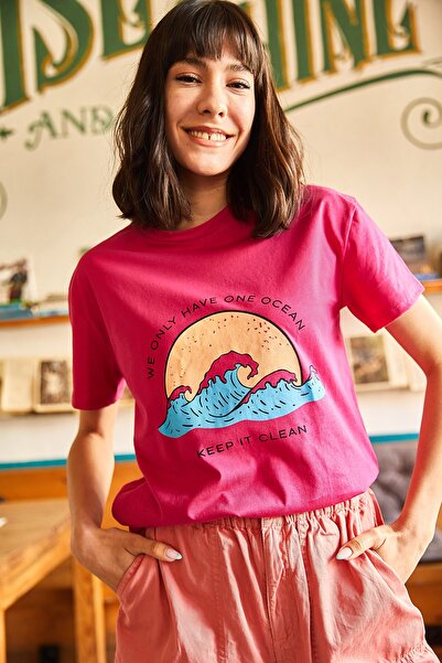 Olalook Women's Fuchsia Ocean T-Shirt TSH-19000294