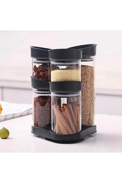 HomeTarz Glass Spice Rack Set Spice Set with Rotating Stand 6 Pieces Sorti