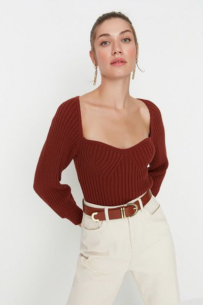 Trendyol Collection Pullover - Braun - Regular Fit