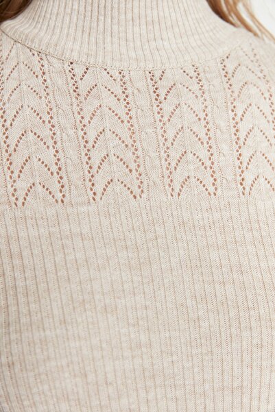 Trendyol Collection Pulover din tricotaje ajurata/perforat Stone TWOAW21KZ0934