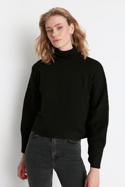 Trendyol Collection Pulover de bază negru cu gât roscat TWOAW21KZ0485