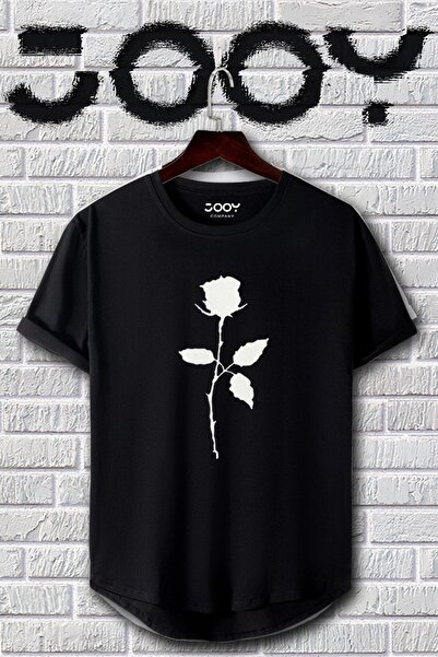 Jooy Company Siyah Beyaz Oval Kesim Gül Tasarım Tshirt 2'li Set