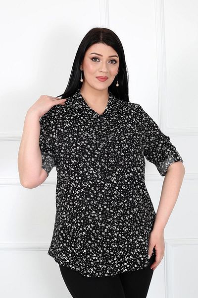By Alba Collection Black Viscose Large Size Women's Shirt - Cotton Straight Cut