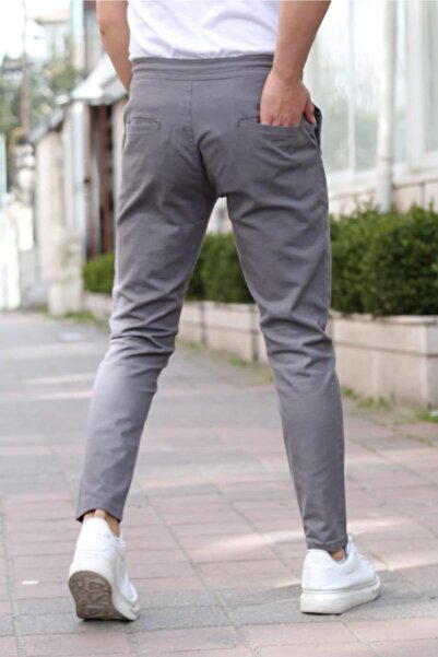 Tarz Cool Matte Gray Men's Eganis Drawstring Jogger Buttoned Fabric Trousers
