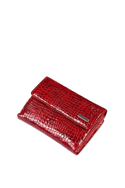 Aka Deri 499 Croco Leather Women's Wallet Patent Leather Burgundy