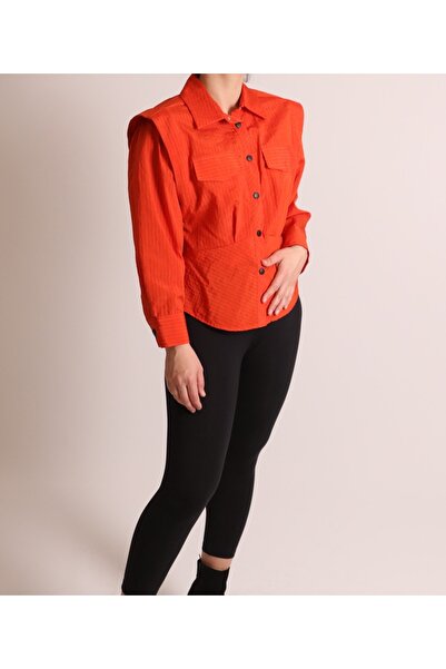 DEPENDANCE Kiremit Çıtçıtlı Truvakar Kol Çizgili Gömlek