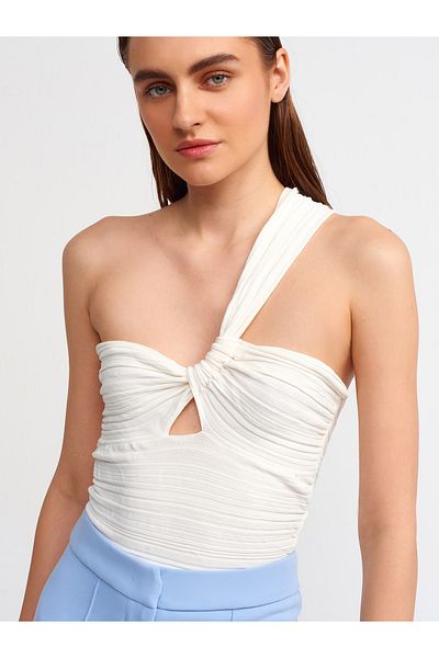 Dilvin 10168 Pletené zboží na jedno rameno Bustier-ecru