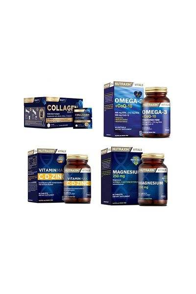 Nutraxin Collagen 30 Sachet - 10000 Mg Omega 3, Coq-10 and Vitamin Max Magnesium Capsule