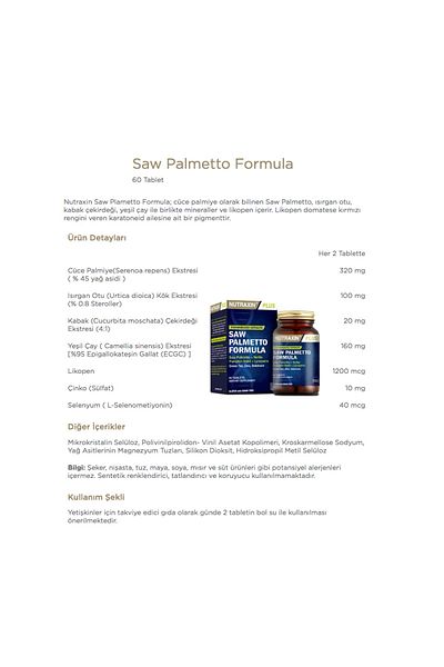 Nutraxin Saw Palmetto Formula 60 Tablets + Biotin + Vitamin D3 + Zinc and Magnesium Supplement