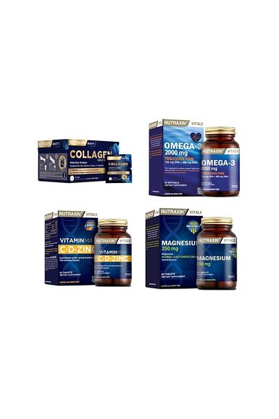 Nutraxin Collagen 30 Sachet - 10000MgOmega 3 + 60 CapsulesVitaminMaxCDZincMagnesium Tablet