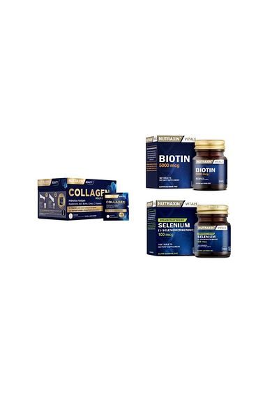 Nutraxin Collagen andBiotinTablets - Sachet 30, 10000Mg+ Selenium 100 Tablets
