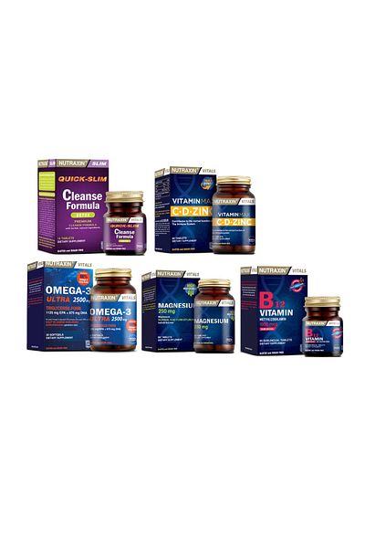 Nutraxin Cleanse Formula 7 - 14 Tablets + Omega 3 Ultra 30 Capsules + Vitamin Max + Vitamin B12 + Magnesium