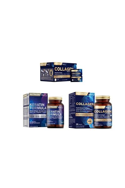 Nutraxin Collagen and Keratin Formula Sachet 30 Tablets + Hydrolyzed Collagen 30 Tablets