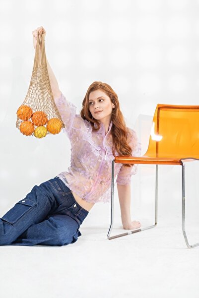 By Mare Style Betty-Transparent Lilac Brode Jacket with Pockets and Zippers