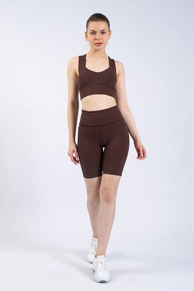The Step Sports Pantaloni scurți sport cu talie înaltă, maro, cu buzunar, 8&quot;