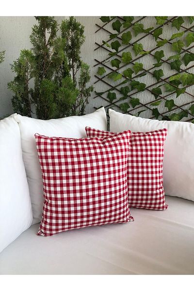 Decamor home Gingham Red Throw Pillow Case