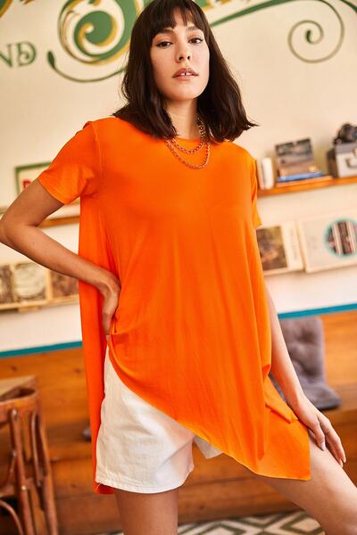 Olalook Women's Orange Asymmetrical Casual Tunic TNK-19000014