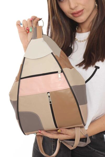 Deribag Genuine Leather Women's Mixed Color Backpack 25*36*16 Cm
