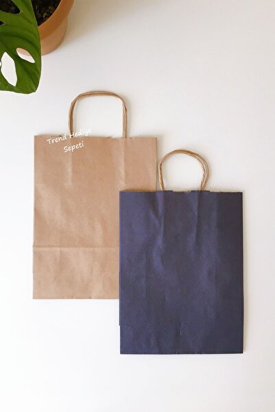 Trend Hediye Sepeti Naturel Büküm Saplı Lacivert Kraft Karton Çanta 4 Adet 18x8x24 2 Renk